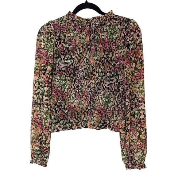 DEX Women's Floral Chiffon Smocked Long Sleeve Blouse-Size Medium - Picture 6 of 10